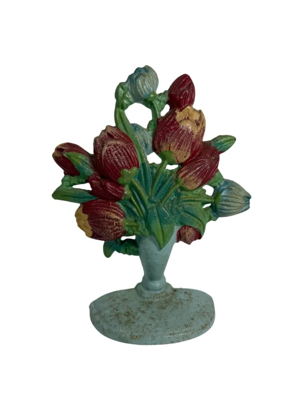Cast Iron Lillian Vernon 1990s Tulip Doorstop In Vibrant Painted Finish 8" Tall